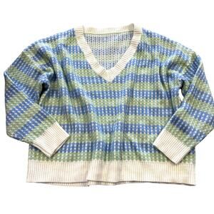 Women's Light Blue + Sage V-Neck Knit Sweater Size 2XL